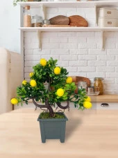 Nettenevime Bonsai Limon Ağacı Dekoratif Yapay Ağaç Yeşil Bonzai 28*23 CM Siyah Kare Saksıda thumbnail 5