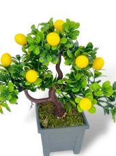 Nettenevime Bonsai Limon Ağacı Dekoratif Yapay Ağaç Yeşil Bonzai 28*23 CM Siyah Kare Saksıda thumbnail 7