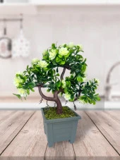 Nettenevime Yapay Çiçek Beyaz Çiçekli Bonsai Ağacı Dekoratif Yapay Ağaç Bonzai 29*24 CM Siyah Kare Saksıda thumbnail 2