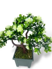 Nettenevime Yapay Çiçek Beyaz Çiçekli Bonsai Ağacı Dekoratif Yapay Ağaç Bonzai 29*24 CM Siyah Kare Saksıda thumbnail 4