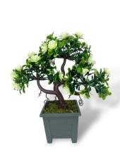 Nettenevime Yapay Çiçek Beyaz Çiçekli Bonsai Ağacı Dekoratif Yapay Ağaç Bonzai 29*24 CM Siyah Kare Saksıda thumbnail 5