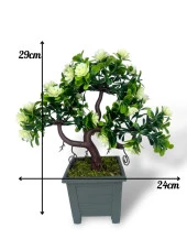 Nettenevime Yapay Çiçek Beyaz Çiçekli Bonsai Ağacı Dekoratif Yapay Ağaç Bonzai 29*24 CM Siyah Kare Saksıda thumbnail 6