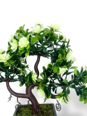 Nettenevime Yapay Çiçek Beyaz Çiçekli Bonsai Ağacı Dekoratif Yapay Ağaç Bonzai 29*24 CM Siyah Kare Saksıda thumbnail 7