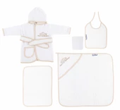 Sema Baby 5 Parça Bebek Bornoz Seti - Ekru - 1
