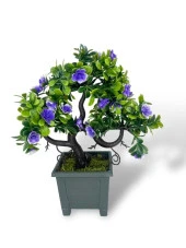 Nettenevime Yapay Çiçek Mor Çiçekli Bonsai Ağacı Dekoratif Yapay Ağaç Bonzai 29*24 CM Siyah Kare Saksıda thumbnail 1