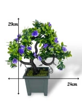 Nettenevime Yapay Çiçek Mor Çiçekli Bonsai Ağacı Dekoratif Yapay Ağaç Bonzai 29*24 CM Siyah Kare Saksıda thumbnail 2