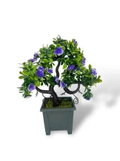 Nettenevime Yapay Çiçek Mor Çiçekli Bonsai Ağacı Dekoratif Yapay Ağaç Bonzai 29*24 CM Siyah Kare Saksıda thumbnail 7