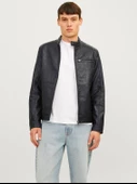 JACK JONES Erkek Siyah Renk Bıker Deri Ceket 12261196 - 2