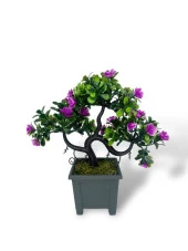 Nettenevime Yapay Çiçek Lila Çiçekli Bonsai Ağacı Dekoratif Yapay Ağaç Bonzai 29*24 CM Siyah Kare Saksıda thumbnail 8