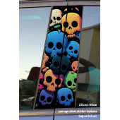 renkli kuru kafa - yan kapı direk kaplama folyosu - 2 adet sol sağ sticker set - 1