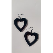 Parlak Siyah Renkli Siyah Aksesuarlı Kalp Kupa İçi Boş Model 5 Cm Epoksi Küpe El Yapımı Hediyelik - 4