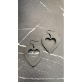 Parlak Siyah Renkli Siyah Aksesuarlı Kalp Kupa İçi Boş Model 5 Cm Epoksi Küpe El Yapımı Hediyelik - 6