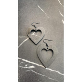 Parlak Siyah Renkli Siyah Aksesuarlı Kalp Kupa İçi Boş Model 5 Cm Epoksi Küpe El Yapımı Hediyelik - 7