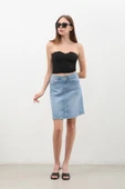 Kadın Düz Dar Jean Etek Açık Mavi - 2