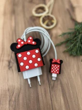 Sevimli Silikon Şarj Başlığı Ve Kablo Koruyucu 2Li Set Benekli Minnie - 1