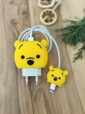 Sevimli Silikon Şarj Başlığı Ve Kablo Koruyucu 2Li Set Winnie Pooh - 1