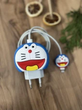 Sevimli Silikon Şarj Başlığı Ve Kablo Koruyucu 2Li Set Doraemon - 1