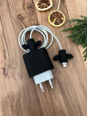 Silikon Şarj Başlığı Ve Kablo Koruyucu 2Li Set Siyah - 1