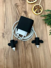 Silikon Şarj Başlığı Ve Kablo Koruyucu 2Li Set Siyah - 2