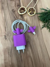 Silikon Şarj Başlığı Ve Kablo Koruyucu 2Li Set Mor - 1