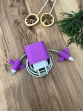 Silikon Şarj Başlığı Ve Kablo Koruyucu 2Li Set Mor - 2