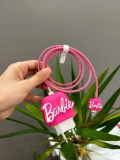 Şarj Başlığı Ve Kablo Koruyucu Barbie Set Pembe Iphone 20W Şarj Adaptör Uyumlu - 1