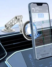 Metal Katlanabilir 360 Dönen Mıknatıslı Magnetic Yüksek Kaliteli Telefon Tutucu Gümüş - 2