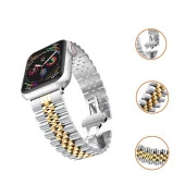 Apple Watch 2/3/4/5/6/7/8/Se/Ultra 38 40 41MM Uyumlu Çelik Baklalı Metal Kordon Gümüş Gold - 2