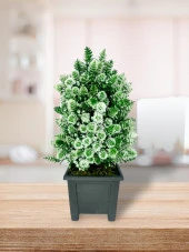 Nettenevime Yapay Çiçek Bonsai Ağacı Beyaz Kozalak Model Dekoratif Yapay Ağaç Bonzai 30*15 CM Siyah Kare Saksıda thumbnail 3