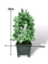 Nettenevime Yapay Çiçek Bonsai Ağacı Beyaz Kozalak Model Dekoratif Yapay Ağaç Bonzai 30*15 CM Siyah Kare Saksıda thumbnail 5