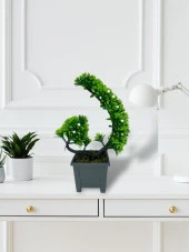 Yapay Çiçek Bonsai Ağacı Beyaz Eğik Model Dekoratif Yapay Ağaç Bonzai 30*22 CM Siyah Kare Saksıda - 3