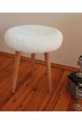Neta Trade Elissa Gürgen Ahşap Retro Ayak Dekoratif Beyaz Peluş Puf Tabure Bench Koltuk Sandalye - 1