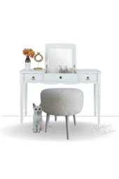 ALBATROS Ahşap Gürgen Ayaklı Dekoratif Beyaz Yuvarlak Pelüş Puf Bench Koltuk Sandalye thumbnail 1