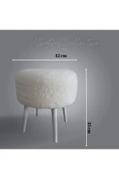ALBATROS Ahşap Gürgen Ayaklı Dekoratif Beyaz Yuvarlak Pelüş Puf Bench Koltuk Sandalye thumbnail 2