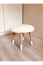 Neta Trade Neta Kıds Çocuk Odası Beyaz Peluş Çocuk Taburesi Çocuk Çalışma Masası Taburesi Sandalyesi - 1