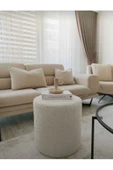 BEYLERBEYİ Handmade kırık beyaz Tedy Kumaş silindir Dekoratif Pufidik Bench - 1