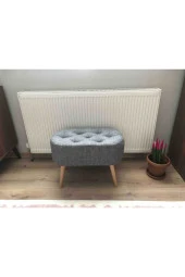 BEYLERBEYİ Gürgen Ahşap Ayak welsoft Kumaş Oval Pufidik Puf Bench Tabure Sandalye Berjer Koltuk - 1