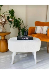 BEYLERBEYİ Gürgen Ahşap Ayak welsoft Kumaş Oval Pufidik Puf Bench Tabure Sandalye berjer koltuk - 1