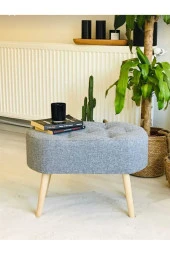 BEYLERBEYİ Gürgen Ahşap Ayak welsoft Kumaş Oval Pufidik Puf Bench Tabure Sandalye Berjer Koltuk - 2