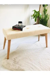 BEYLERBEYİ Ahşap Ayaklı Handmade Geniş Oturum Krem welsoft Kumaş Pofidik Puf bench ,ayak ucu uzatmalık,berjer - 2