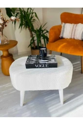 BEYLERBEYİ Gürgen Ahşap Ayak welsoft Kumaş Oval Pufidik Puf Bench Tabure Sandalye berjer koltuk - 2