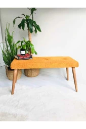 BEYLERBEYİ Ahşap Ayaklı Handmade Geniş Oturum Krem welsoft Kumaş Pofidik Puf bench ,ayak ucu uzatmalık,berjer - 3