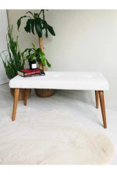 BEYLERBEYİ Ahşap Ayaklı Handmade Geniş Oturum Krem welsoft Kumaş Pofidik Puf bench ,ayak ucu uzatmalık,berjer - 2