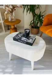 BEYLERBEYİ Gürgen Ahşap Ayak welsoft Kumaş Oval Pufidik Puf Bench Tabure Sandalye berjer koltuk - 3