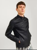 JACK JONES Erkek Siyah Renk Bıker Deri Ceket 12261195 - 7