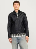JACK JONES Erkek Siyah Renk Bıker Deri Ceket 12261195 - 2