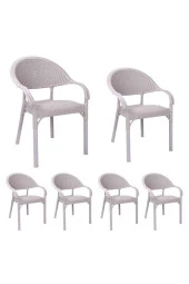 hesapli Rattan Bambu Koltuk Bej- Plastik Bahçe Sandalyesi 6 Adet thumbnail 1