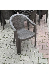 hesapli Rattan Efektli Acı Kahve Plastik Bahçe Sandalyesi 6 Adet thumbnail 2