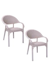 hesapli Rattan Bambu Koltuk Bej- Plastik Bahçe Sandalyesi 2 Adet thumbnail 1