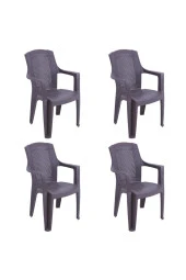 RomanoSet Plastik Elegance Rattan Efektli Kollu Plastik Sandalye 4 Lü Set thumbnail 1